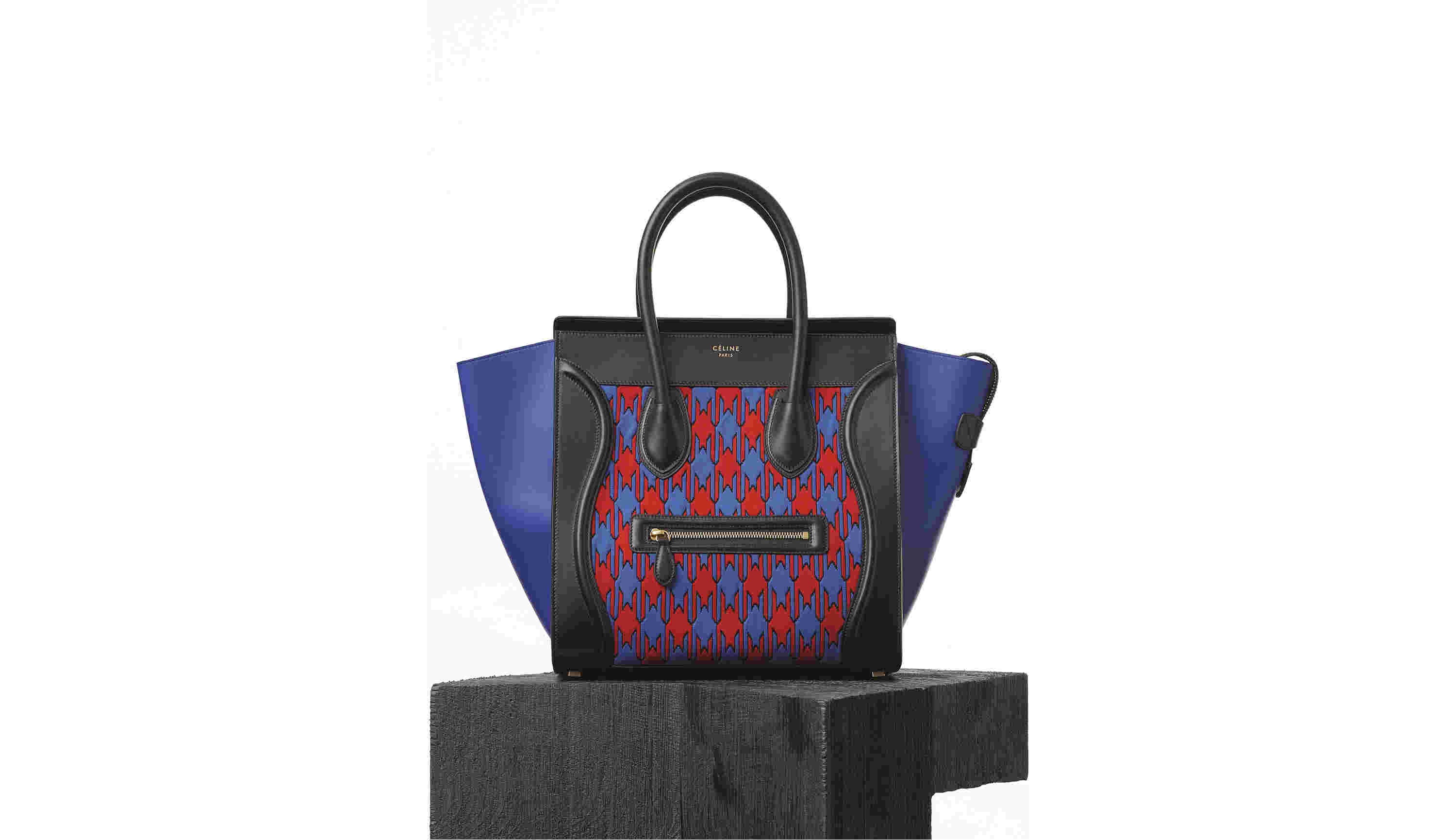CÉLINE Summer 2015 Red Electric Blue Mini Diamond Jacquard Luggage